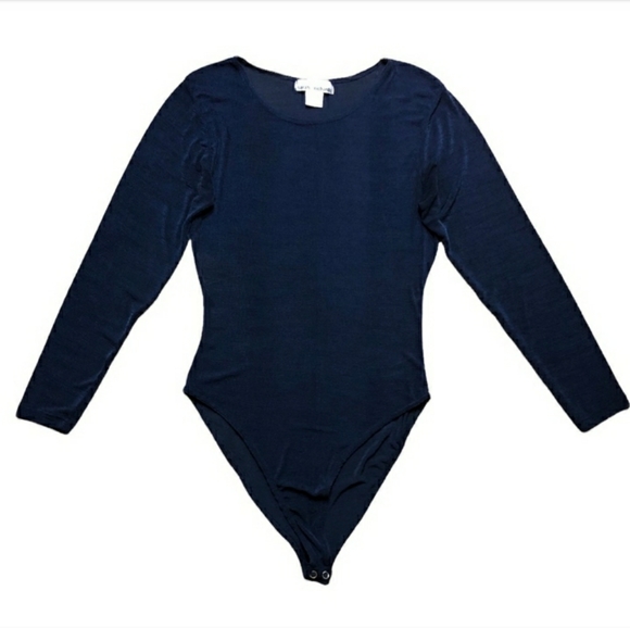 SARAH RICHARDS Navy Sheer Knit Bodysuit Size LargeV.   EUC! - Picture 3 of 6